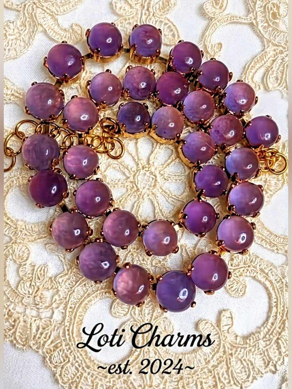 Natural Lavender Purple Jade Necklace in 14K Gold Plated